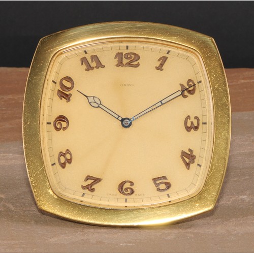 130 - An Art Deco gilt brass easel strut timepiece, 8.5cm clock dial inscribed with luminous Arabic numera... 