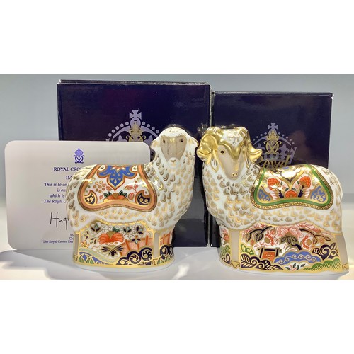 134 - A Royal Crown Derby paperweight, Imari Ram, visitor's centre exclusive, 21st anniversary gold stoppe... 