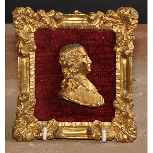 157 - Methodism - a pair of 19th century gilt metal portrait plaques, the rectangular plaques cast with fr... 