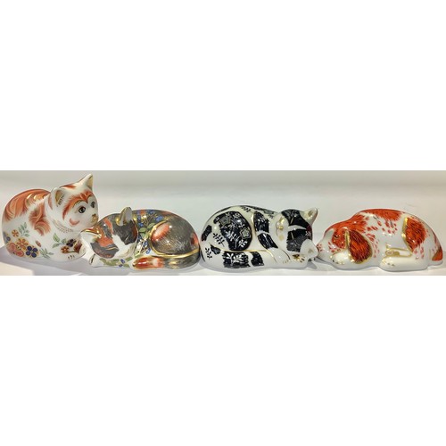 182 - A set of four Royal Crown Derby Paperweights, Puppy, Catnip Kitten, Misty Kitten and Spice Kitten, a... 