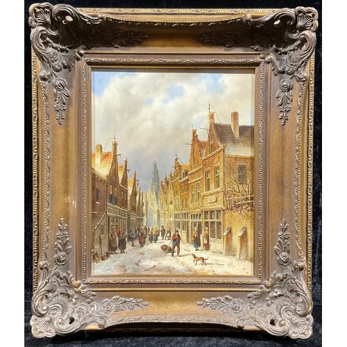 221 - C Klijn (Dutch School, 20th century)
A Busy Continental Street in Winter
signed, oil on panel, 28cm ... 