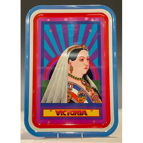 423 - A Polypops Pop Art folding tray table, Queen Victoria, after Peter Blake, 51cm x 36cm