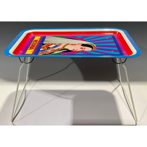 423 - A Polypops Pop Art folding tray table, Queen Victoria, after Peter Blake, 51cm x 36cm