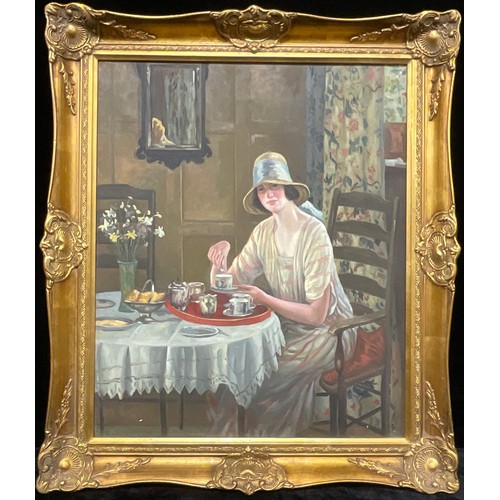 229 - English School (20th century)
Elegant Lady Taking Tea
oil on canvas, 60cm x 50cm