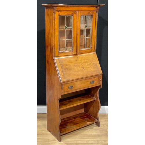 109 - An Arts & Crafts oak bureau bookcase, 163cm high, 76cm wide, 35cm deep