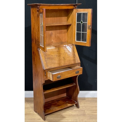 109 - An Arts & Crafts oak bureau bookcase, 163cm high, 76cm wide, 35cm deep