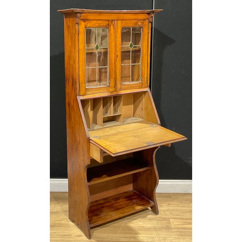 109 - An Arts & Crafts oak bureau bookcase, 163cm high, 76cm wide, 35cm deep