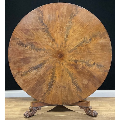 119 - A William IV mahogany centre table, circular tilting top, fluted spreading cylindrical column, incur... 