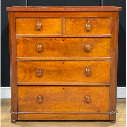 208 - A Victorian chest, of two short and three long graduated drawers, 112.5cm high, 107cm wide, 47.5cm d... 