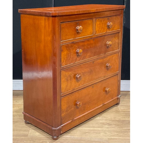 208 - A Victorian chest, of two short and three long graduated drawers, 112.5cm high, 107cm wide, 47.5cm d... 