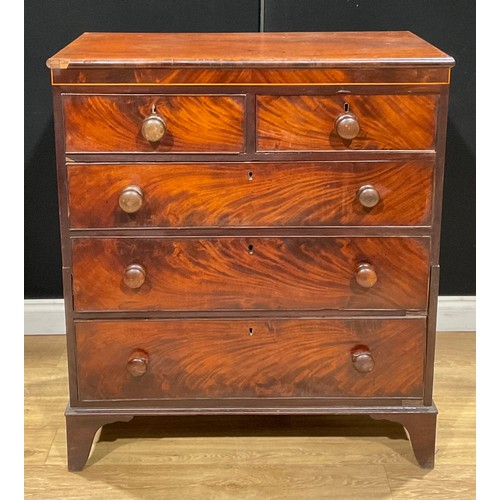 210 - An early Victorian mahogany chest, of two short and three long drawers, 103.5cm high, 92cm wide, 51c... 