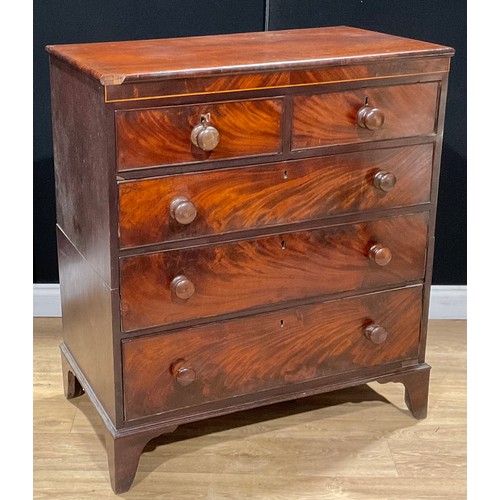 210 - An early Victorian mahogany chest, of two short and three long drawers, 103.5cm high, 92cm wide, 51c... 