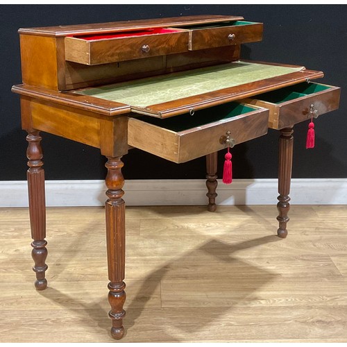 218 - A 19th century mahogany chamber writing table, rectangular superstructure with an arrangement of fou... 