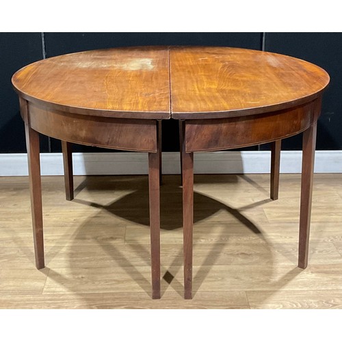 220A - A pair of 19th century mahogany demilune side tables, formerly the end sections of a dining table, e... 