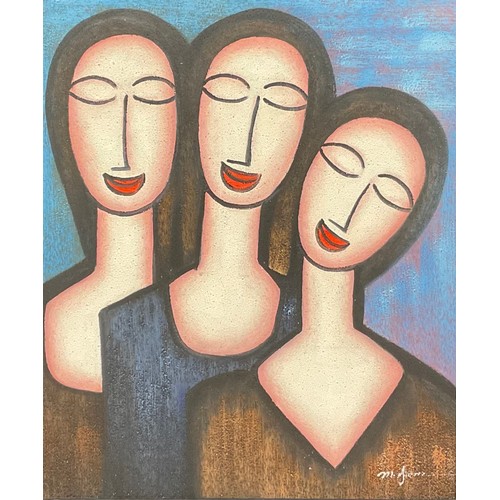 914 - After Amedeo Modigliani,
Three Sisters,
acrylic, 60cm x 49.5cm