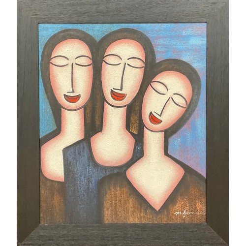 914 - After Amedeo Modigliani,
Three Sisters,
acrylic, 60cm x 49.5cm