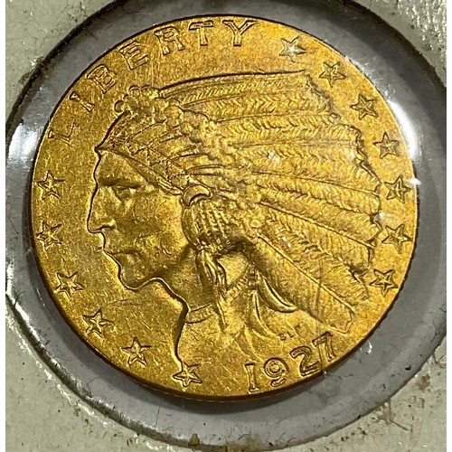 922 - Coins - an American gold $2 1/2 coin, Native American head, 1927