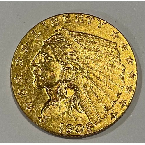 924 - Coins - an American gold $2 1/2 coin, Native American head, 1909