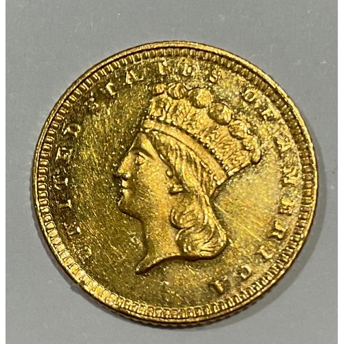 925 - Coins - an American gold $1 coin, wreath, 1874