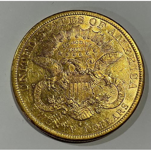 926 - Coins - an American gold $20 coin, eagle and crest, 1877