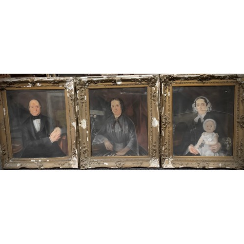 950 - English School (19th century)
A set of three, Family Portraits,
mixed media on canvas, 74cm x 61cm, ... 