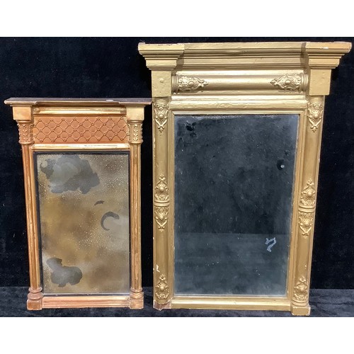 953 - A 19th century giltwood and gesso pier glass or mirror, of small proportions, 71cm high, 48.5cm wide... 