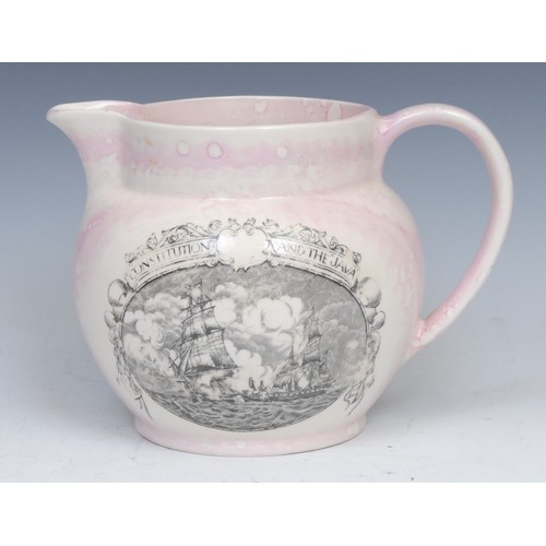 28 - The War of 1812 - a Sunderland lustre ovoid jug, transfer printed with a titled vignette, Constituti... 