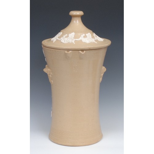 20 - A 19th century salt glazed stoneware water filter, by Lipscombe & Co, London, sprigged in white with... 