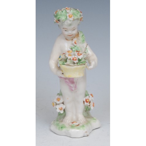 44 - An 18th century Staffordshire pottery figure of a harlequin, after a Meissen model by Kaendler, 13cm... 