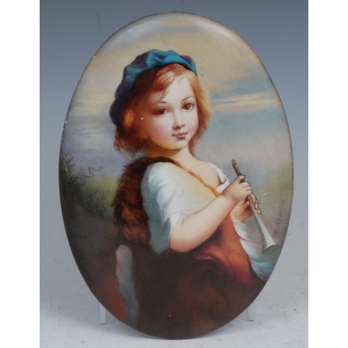 41 - A Paragon porcelain oval plaque, painted after Robert Herdman R.S.A., signed F. Micklewright, Evenin... 