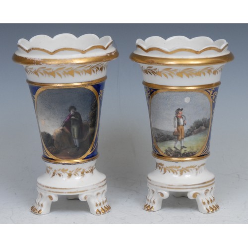 40 - A pair of English porcelain tapering cylindrical vases, painted in the manner of Samuel Smith for Fl... 