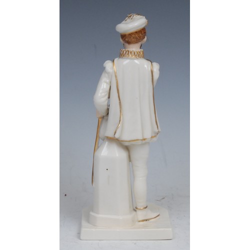 63 - A rare Royal Worcester figure, after James Hadley, Sir Walter Raleigh, standing holding his sword, p... 