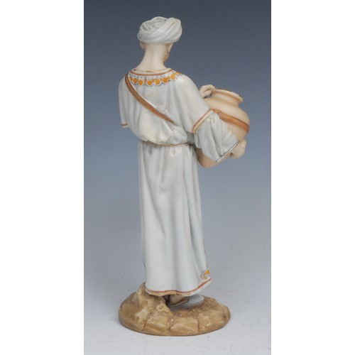 81 - A Royal Worcester figure, of a Middle Eastern water carrier, decorated in flesh tones and gilt, his ... 