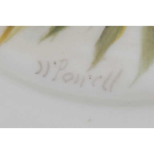 94 - A Royal Worcester plate, painted by W. Powell, signed, with a kingfisher perched on a leafy branch, ... 
