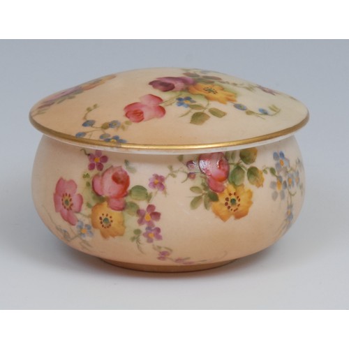 87 - A Royal Worcester Hadley's style ovoid vase, painted with roses, 9.5cm high, shape no. 302H, date co... 