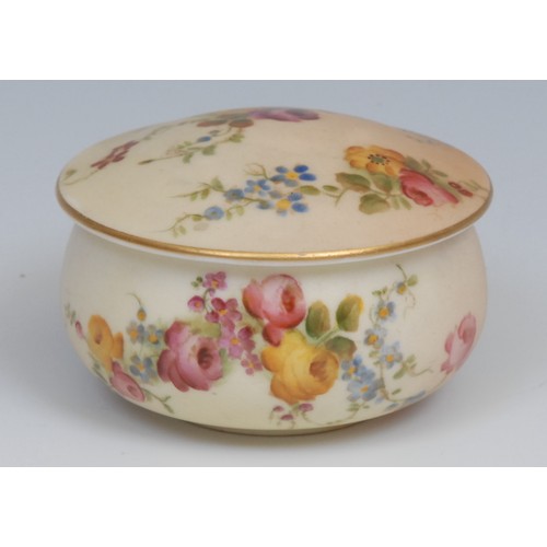 87 - A Royal Worcester Hadley's style ovoid vase, painted with roses, 9.5cm high, shape no. 302H, date co... 