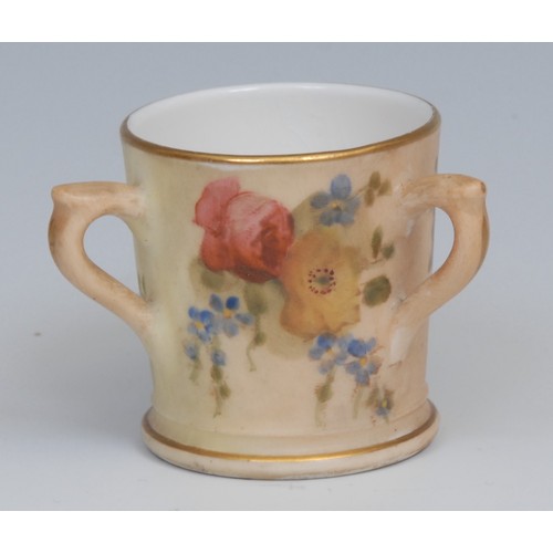 87 - A Royal Worcester Hadley's style ovoid vase, painted with roses, 9.5cm high, shape no. 302H, date co... 