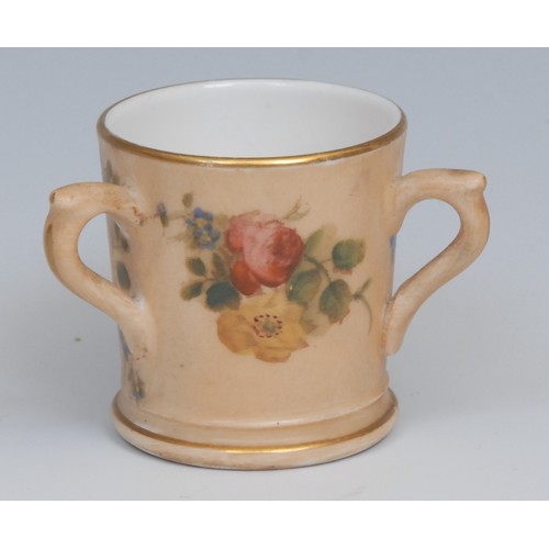 87 - A Royal Worcester Hadley's style ovoid vase, painted with roses, 9.5cm high, shape no. 302H, date co... 