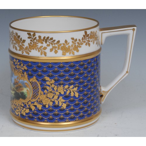 141 - A Lynton named view porter mug, painted by Stefan Nowacki, signed, with Ilam Rock, Derbyshire, 12cm ... 