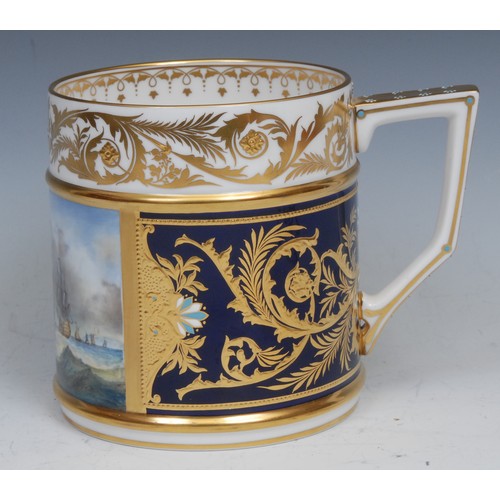 146 - A Lynton porter mug, painted by Stefan Nowacki, signed, with a seascape, tall ships on choppy waters... 