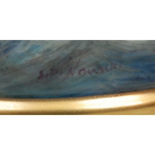 146 - A Lynton porter mug, painted by Stefan Nowacki, signed, with a seascape, tall ships on choppy waters... 