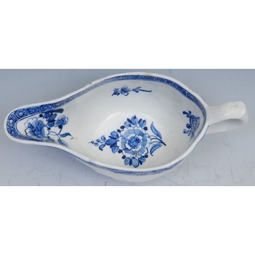 117 - A Derby patch mark sauceboat of unusual shape, moulded with panels of raised flowers surrounded by b... 