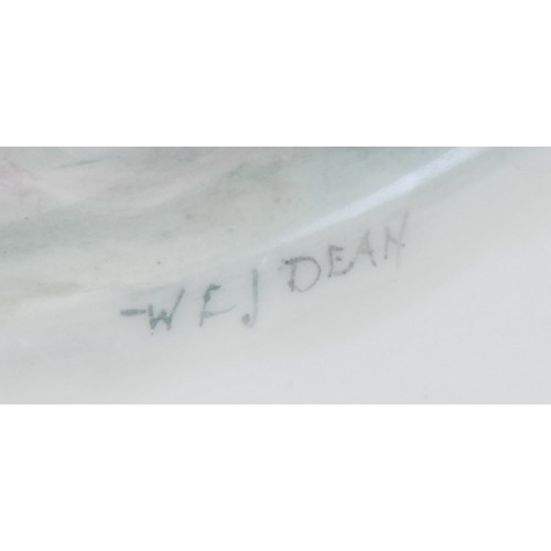 125 - A pair of Royal Crown Derby shaped circular plates, painted by WEJ Dean, signed, Tall Ships on Chopp... 