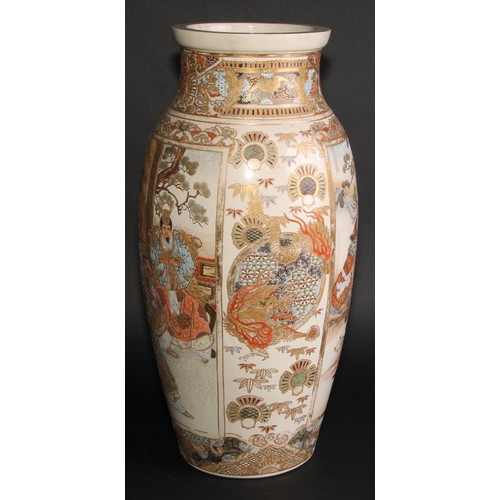 233 - A Japanese Satsuma ovoid vase, painted in the typical palette with samurai, 48cm high, Meiji period