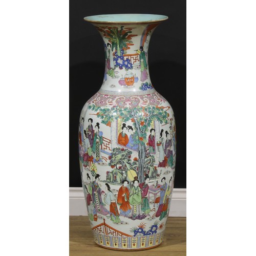 222 - A Chinese famille rose ovoid floor vase, painted in the typical Cantonese manner with ladies of the ... 