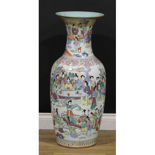 222 - A Chinese famille rose ovoid floor vase, painted in the typical Cantonese manner with ladies of the ... 