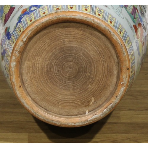 222 - A Chinese famille rose ovoid floor vase, painted in the typical Cantonese manner with ladies of the ... 