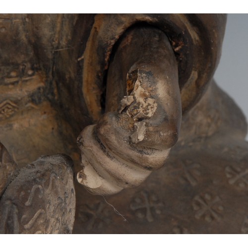 234 - A Japanese terracotta figure, of a man, singing, 26cm high, early 20th century

Provenance:  Agatha ... 