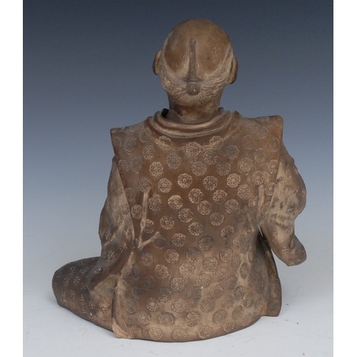 234 - A Japanese terracotta figure, of a man, singing, 26cm high, early 20th century

Provenance:  Agatha ... 