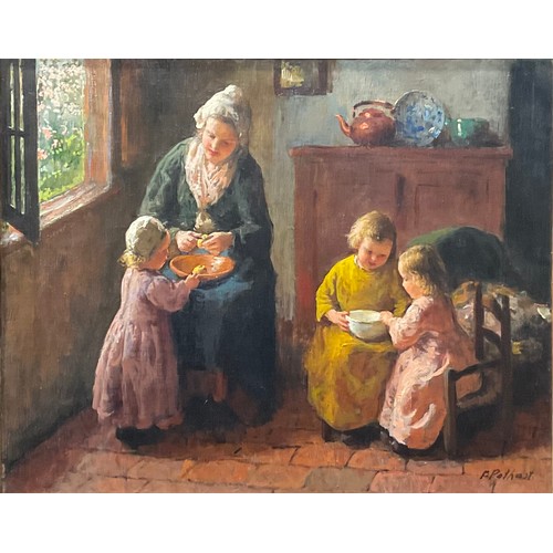 375 - Bernard Jean Corneille Pothast (1882-1966), Helping Mother, signed, oil on canvas, 31cm x 39cm